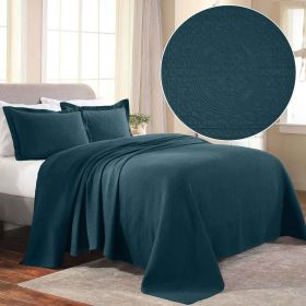 Fleur De Lis Jacquard Matelassé Cotton Medallion Bedspread Set (Color: Deep Sea, size: King)