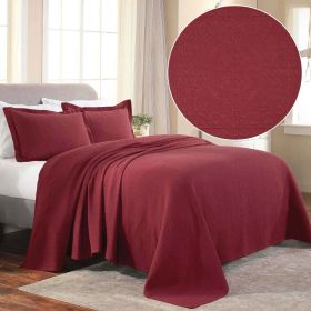 Fleur De Lis Jacquard Matelassé Cotton Medallion Bedspread Set (Color: Garnet, size: Queen)