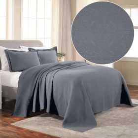 Fleur De Lis Jacquard Matelassé Cotton Medallion Bedspread Set (Color: Grey, size: King)