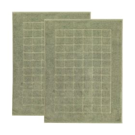 Nora Cotton Solid Absorbent Thick Checkered Washable Bath Mat Set of 2 (Color: Forest Green)