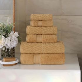 Chevron Zero Twist Solid and Jacquard Soft Cotton 6 Piece Towel Set (Color: Gold, size: 6 Piece Towel Set)