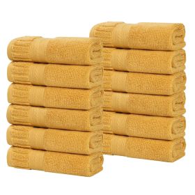 Venice Zero Twist Cotton Medium Weight Face Towels, Set of 12 (Color: Gold, size: 12 Piece Face Towels)
