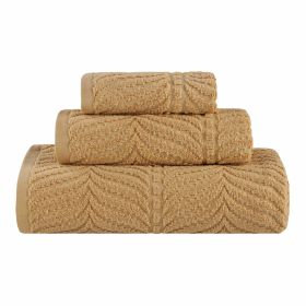Chevron Zero Twist Jaquard Cotton 3 Piece Bathroom Towel Set (Color: Gold, size: 3 Piece Towel Set)