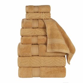 Chevron Zero Twist Solid and Jacquard Cotton 9 Piece Towel Set (Color: Gold, size: 9 Piece Towel Set)