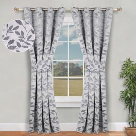 Leaves Room Darkening Washable Blackout Curtain Panels, Set of 2 (Color: Grey, size: 42" X 84")