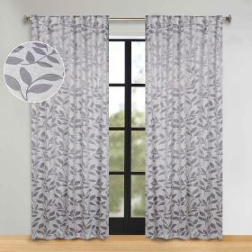 Leaves Room Darkening Back Tabs Blackout Curtain Panels, Set of 2 (Color: Grey, size: 52" X 108")