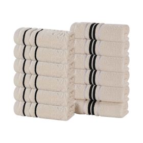 Sadie Zero Twist Cotton Solid and Jacquard Floral Face Towel Set of 12 (Color: Ivory, size: 12 Piece Face Towels)
