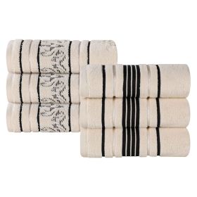 Sadie Zero Twist Cotton Solid and Jacquard Floral Hand Towel Set of 6 (Color: Ivory, size: 6 Piece Hand Towels)