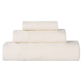 Honeycomb Textured Waffle Border Cotton 3 Piece Towel Set (Color: Ivory, size: 3 Piece Towel Set)