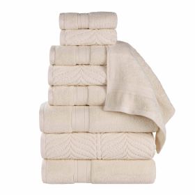 Chevron Zero Twist Solid and Jacquard Cotton 9 Piece Towel Set (Color: Ivory, size: 9 Piece Towel Set)