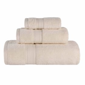 Chevron Zero Twist Solid Soft Absorbent Cotton 3 Piece Towel Set (Color: Ivory, size: 3 Piece Towel Set)