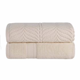 Chevron Zero Twist Solid and Jacquard Soft Cotton Bath Sheet Set of 2 (Color: Ivory, size: 2 Piece Bath Sheets)