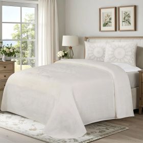 Kymbal Cotton Blend Woven Medallion Jacquard Bedspread Set (Color: Off White, size: Queen)