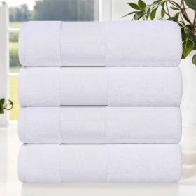 Larissa Cotton Geometric Border Bath Towel Set of 4 (Color: White-White, size: 4 Piece Bath Towels)