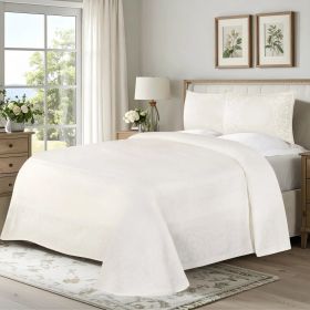 Lyron Cotton Blend Woven Jacquard Floral Scroll Bedspread Set (Color: Off White, size: Queen)