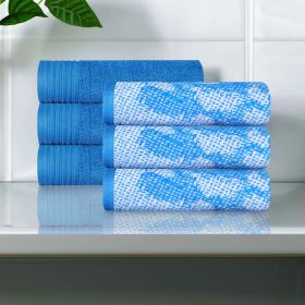 Cotton Marble and Solid Medium Weight Hand Towel Set of 6 (Color: Blue, size: 6 Piece Hand Towels)