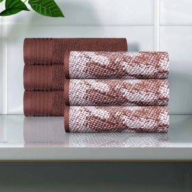 Cotton Marble and Solid Medium Weight Hand Towel Set of 6 (Color: Brown, size: 6 Piece Hand Towels)