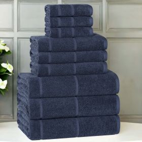 Mile Smart Twist Cotton Solid Thick Border 9 Piece Towel Set (Color: Navy Blue, size: 9 Piece Towel Set)