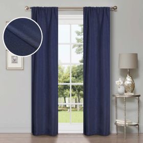 Linen Pattern Washable Room Darkening Blackout Curtains, Set of 2 (Color: Navy Blue, size: 52" X 108")