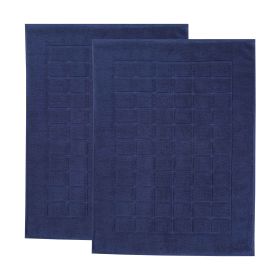 Nora Cotton Solid Absorbent Thick Checkered Washable Bath Mat Set of 2 (Color: Navy Blue)