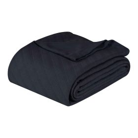 Milan Cotton Textured Jacquard Striped Lightweight Woven Blanket (Color: Navy Blue, size: King)
