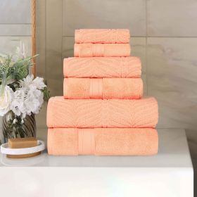 Chevron Zero Twist Solid and Jacquard Soft Cotton 6 Piece Towel Set (Color: Peach, size: 6 Piece Towel Set)