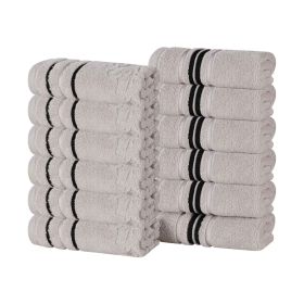 Sadie Zero Twist Cotton Solid and Jacquard Floral Face Towel Set of 12 (Color: Platinum, size: 12 Piece Face Towels)