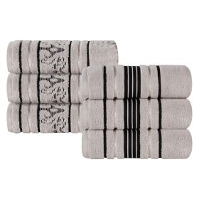 Sadie Zero Twist Cotton Solid and Jacquard Floral Hand Towel Set of 6 (Color: Platinum, size: 6 Piece Hand Towels)
