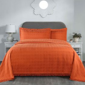 Remi Cotton Blend Jacquard Geometric Fringe Bedspread Set (Color: Rust, size: Twin)