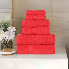 Chevron Zero Twist Solid and Jacquard Soft Cotton 6 Piece Towel Set (Color: Red, size: 6 Piece Towel Set)