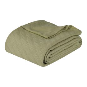 Milan Cotton Textured Jacquard Striped Lightweight Woven Blanket (Color: Sage, size: Twin)