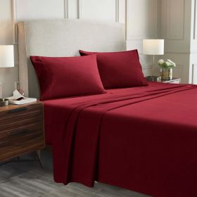 Cotton Flannel Solid Deep Pocket Bed Sheet Set (Color: Burgundy, size: Twin XL)