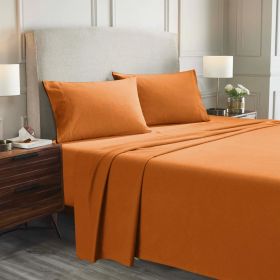Cotton Flannel Solid Deep Pocket Bed Sheet Set (Color: Pumpkin, size: King)