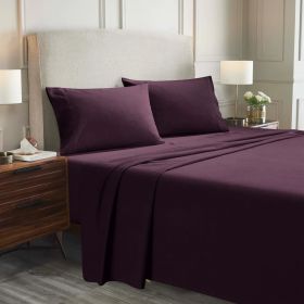 Cotton Flannel Solid Deep Pocket Bed Sheet Set (Color: Purple, size: California King)