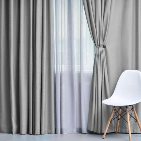Solid Machine Washable Room Darkening Blackout Curtains, Set of 2 (Color: Silver, size: 52" x 72")