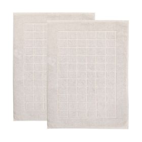 Nora Cotton Solid Absorbent Thick Checkered Washable Bath Mat Set of 2 (Color: Stone)