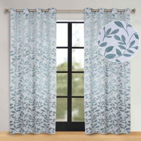 Leaves Room Darkening Washable Blackout Curtain Panels, Set of 2 (Color: Teal, size: 70" x 84")