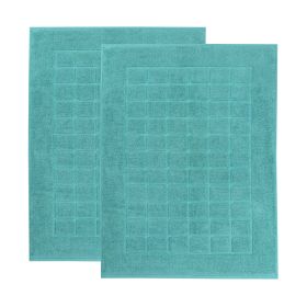 Nora Cotton Solid Absorbent Thick Checkered Washable Bath Mat Set of 2 (Color: Turquoise)