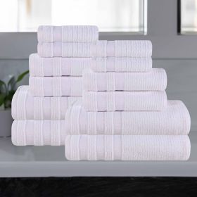 Brea Zero Twist Cotton Ribbed Geometric Border 12 Piece Towel Set (Color: White, size: 12 Piece Towel Set)