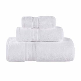 Chevron Zero Twist Solid Soft Absorbent Cotton 3 Piece Towel Set (Color: White, size: 3 Piece Towel Set)