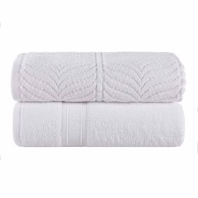 Chevron Zero Twist Solid and Jacquard Soft Cotton Bath Sheet Set of 2 (Color: White, size: 2 Piece Bath Sheets)