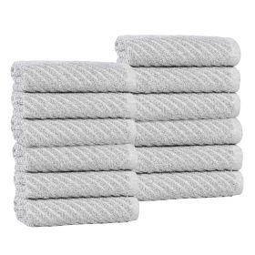 Amelia Cotton Blend Diagonal Ribbed Face Towels Washcloths, Set of 12 (Color: Platinum, size: 12 Piece Face Towels)