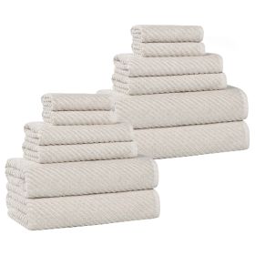 Amelia Cotton Blend Textured Diagonal Ribbed 12 Piece Towel Set (Color: Biege, size: 12 Piece Towel Set)