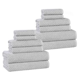 Amelia Cotton Blend Textured Diagonal Ribbed 12 Piece Towel Set (Color: Platinum, size: 12 Piece Towel Set)