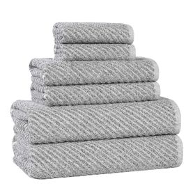 Amelia Cotton Blend Textured Diagonal Ribbed 6 Piece Towel Set (Color: Charcoal, size: 6 Piece Towel Set)