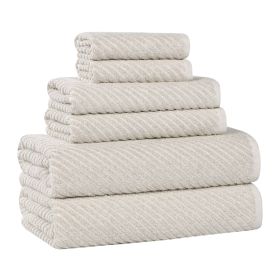 Amelia Cotton Blend Textured Diagonal Ribbed 6 Piece Towel Set (Color: Biege, size: 6 Piece Towel Set)