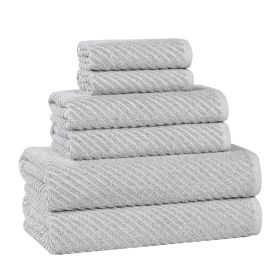 Amelia Cotton Blend Textured Diagonal Ribbed 6 Piece Towel Set (Color: Platinum, size: 6 Piece Towel Set)