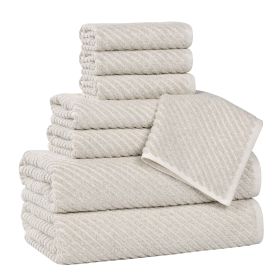 Amelia Cotton Blend Textured Diagonal Ribbed 8 Piece Towel Set (Color: Biege, size: 8 Piece Towel Set)