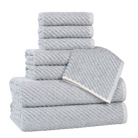 Amelia Cotton Blend Textured Diagonal Ribbed 8 Piece Towel Set (Color: Denim Blue, size: 8 Piece Towel Set)