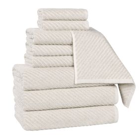 Amelia Cotton Blend Textured Diagonal Ribbed 9 Piece Towel Set (Color: Biege, size: 9 Piece Towel Set)